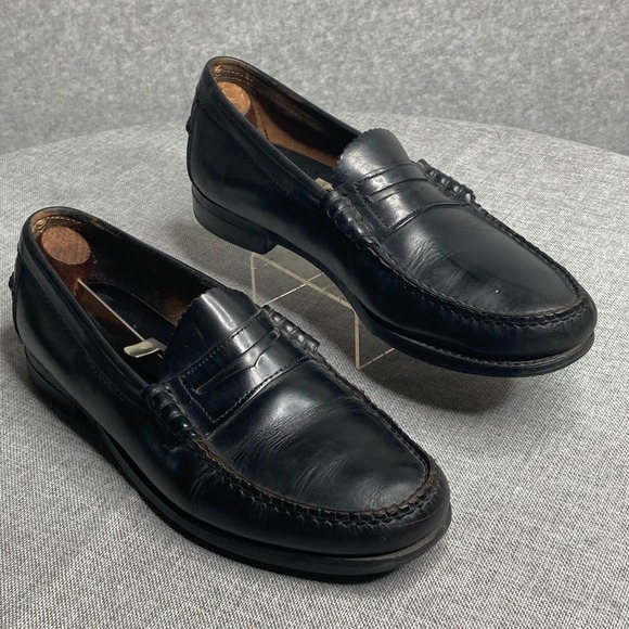 Dexter Black Leather Penny Loafers Men's 8.5 Hand Sawn USA Dress Shoes Slip On - Picture 1 of 6